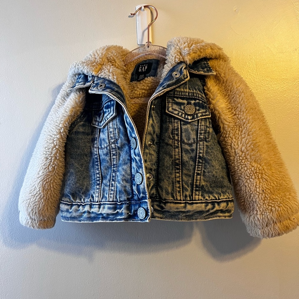 Gap Hooded Sherpa lined denim jacket.